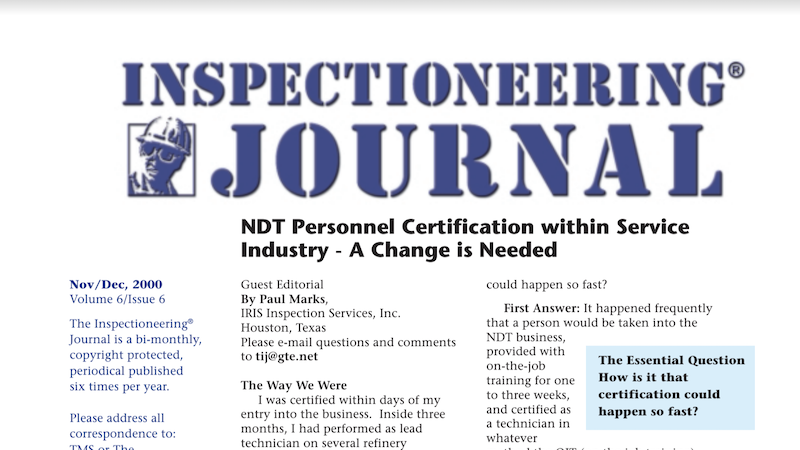 NDT Personnel Certification within Service Industry