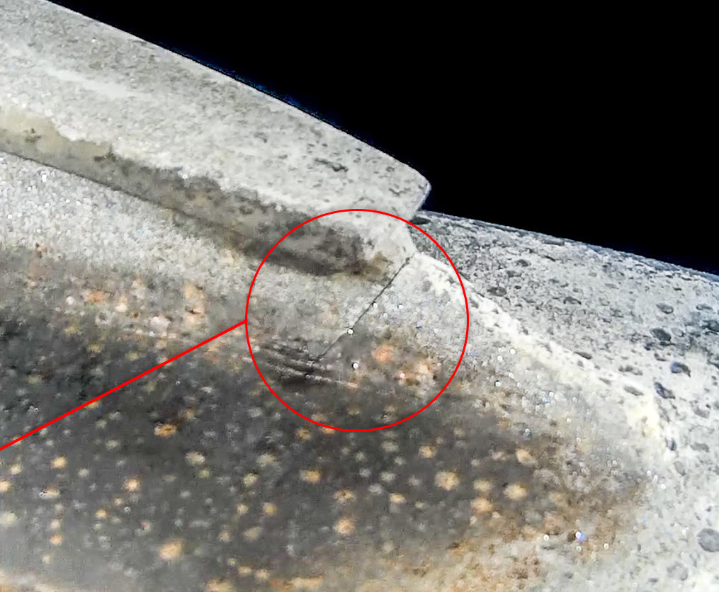 Figure 1. A hairline crack identified during an internal tank inspection.