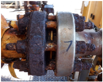 Figure 1. Galvanic corrosion effect on joint components with incompatible materials requiring hot bolting to upgrade bolts.